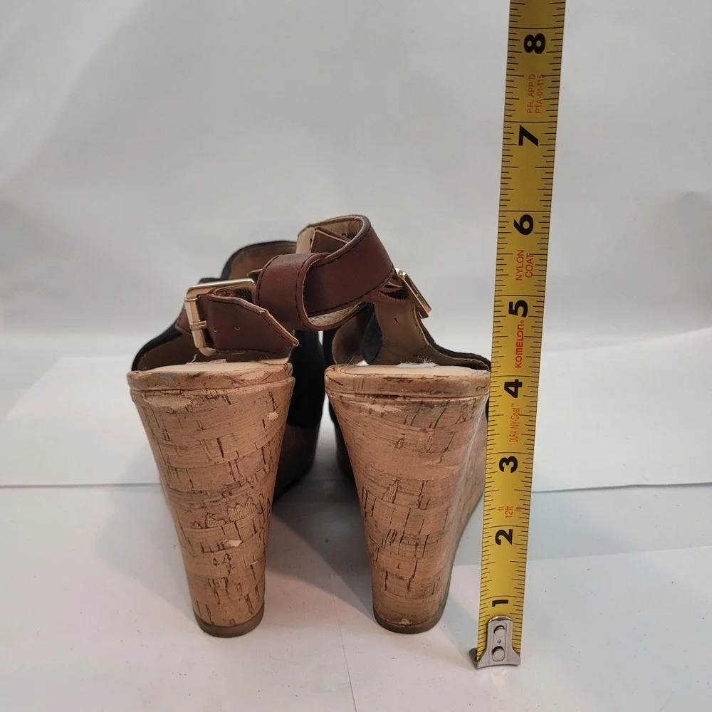 American Eagle Wedge Sandals Womens 8.5 Black Cork Platform Slingback Shoes